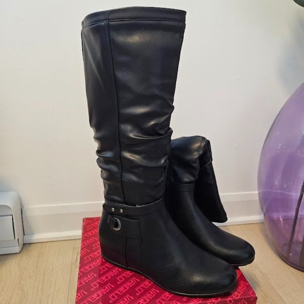 Black under-the-knee flat soles boots (size 38)
